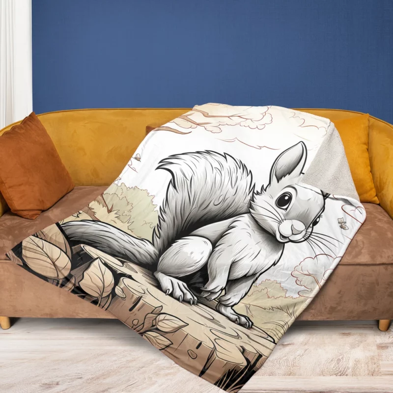 Kids Coloring Page with Cheerful Squirrel Fleece Blanket 1