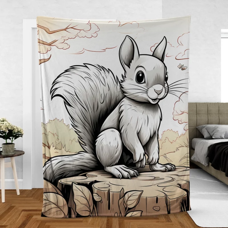 Kids Coloring Page with Cheerful Squirrel Fleece Blanket