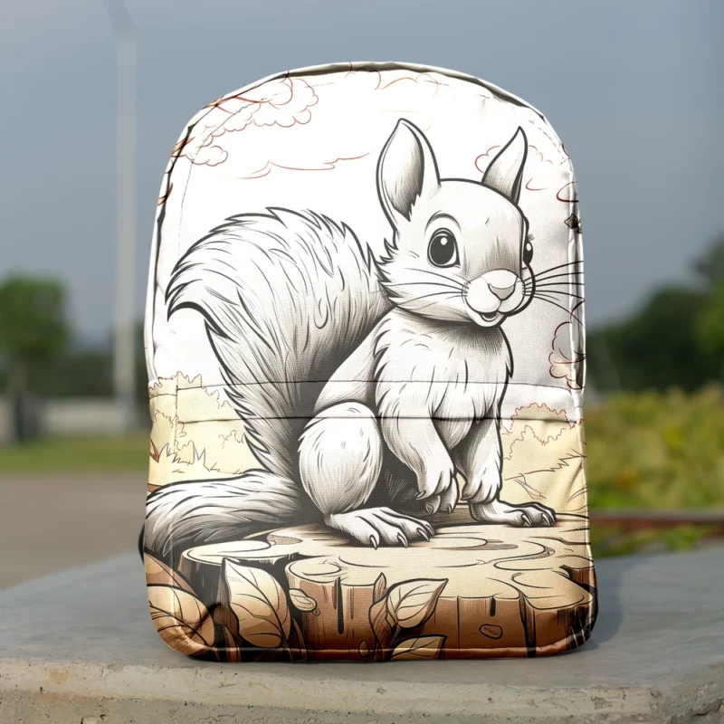 Kids Coloring Page with Cheerful Squirrel Minimalist Backpack