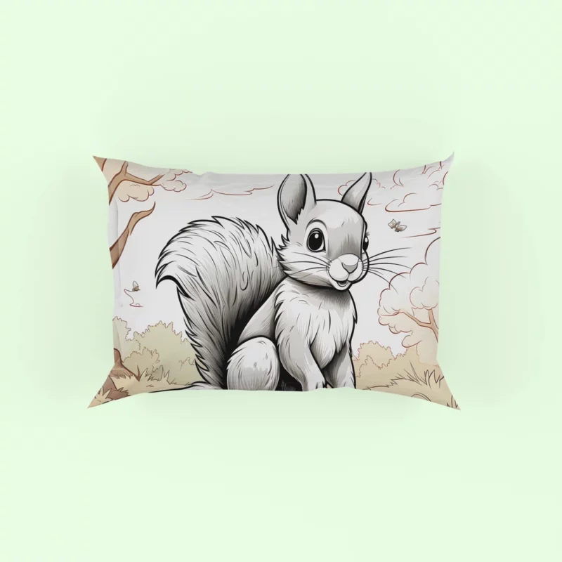 Kids Coloring Page with Cheerful Squirrel Pillow Case