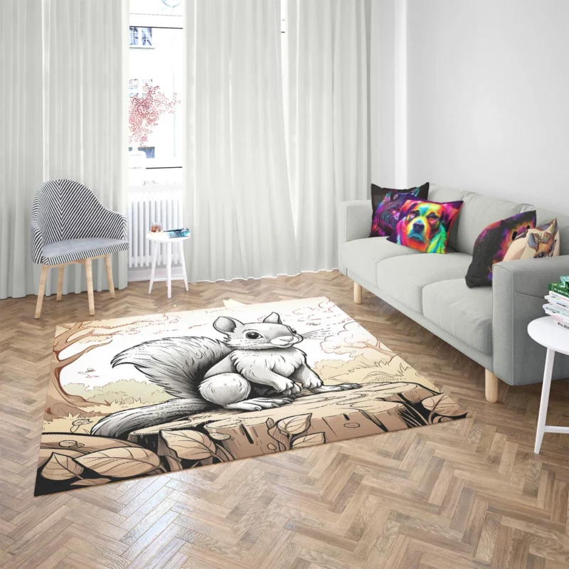 Kids Coloring Page with Cheerful Squirrel Rug 2