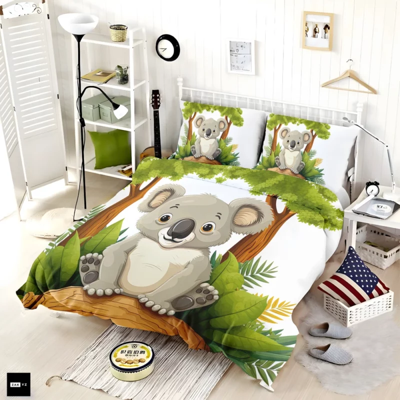 Koala Bear Cartoon on White Bedding Set