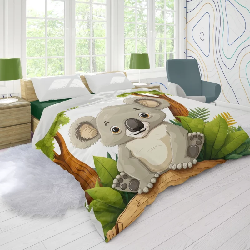 Koala Bear Cartoon on White Duvet Cover