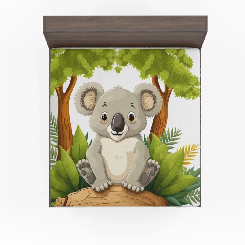 Koala Bear Cartoon on White Fitted Sheet