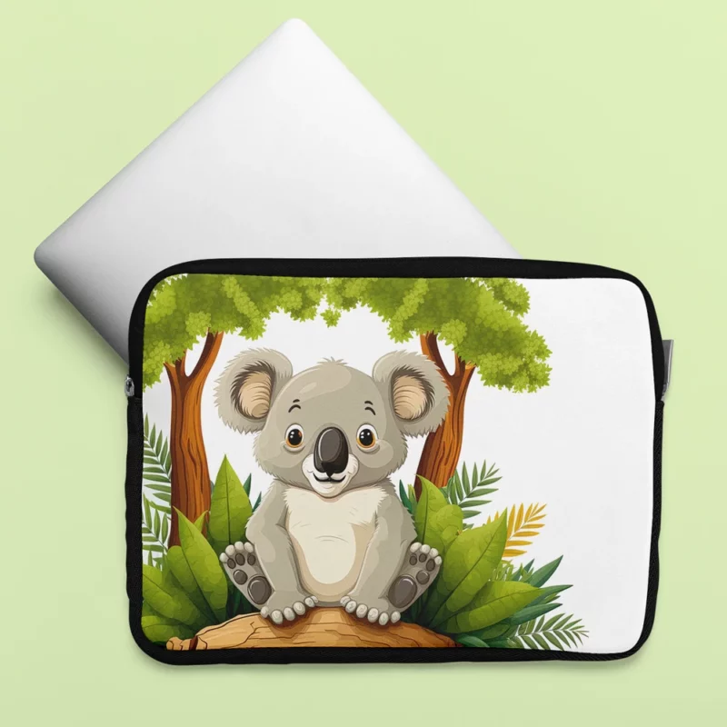 Koala Bear Cartoon on White Laptop Sleeve