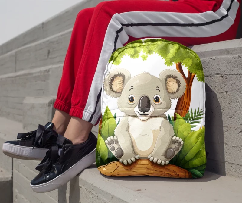 Koala Bear Cartoon on White Minimalist Backpack 1