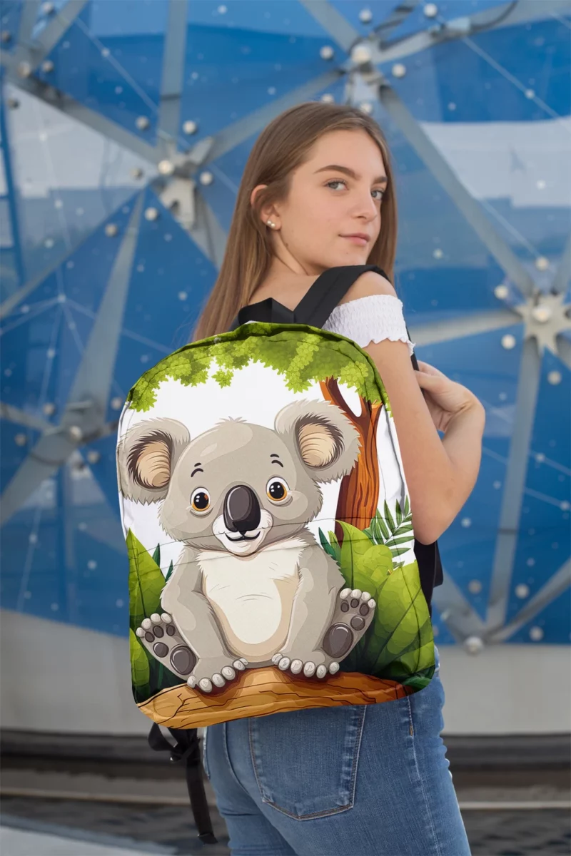 Koala Bear Cartoon on White Minimalist Backpack 2