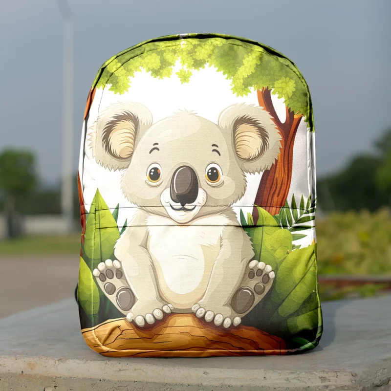 Koala Bear Cartoon on White Minimalist Backpack