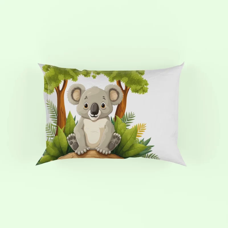 Koala Bear Cartoon on White Pillow Case