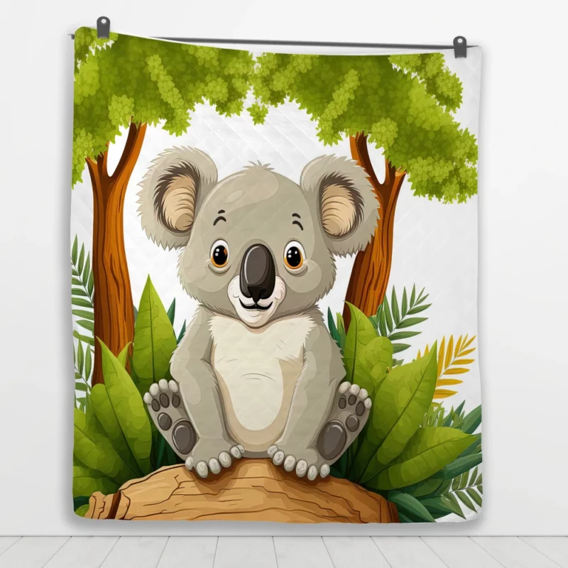 Koala Bear Cartoon on White Quilt Blanket 1