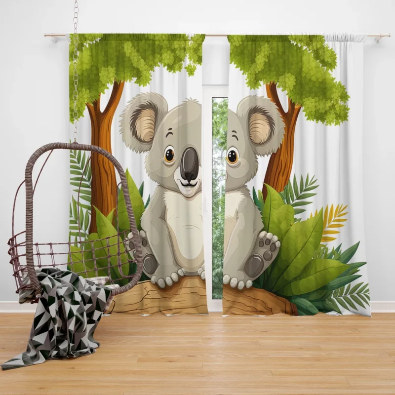 Koala Bear Cartoon on White Window Curtain