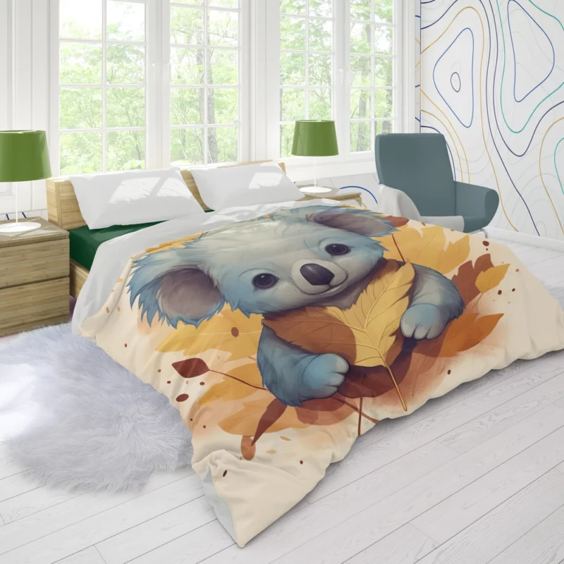 Koala Holding Eucalyptus Leaf Duvet Cover