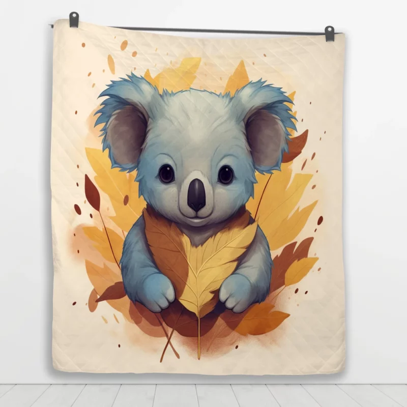 Koala Holding Eucalyptus Leaf Quilt Blanket 1