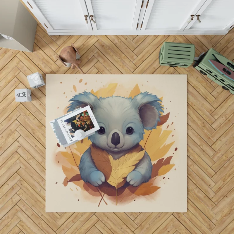 Koala Holding Eucalyptus Leaf Rug