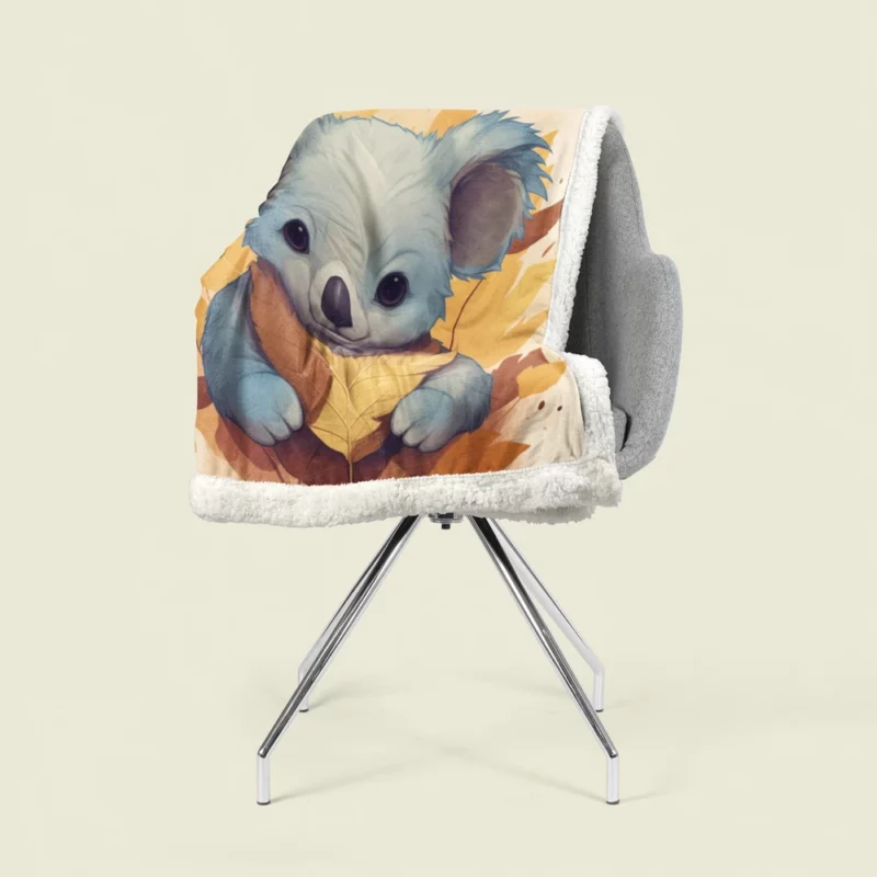 Koala Holding Eucalyptus Leaf Sherpa Fleece Blanket 1