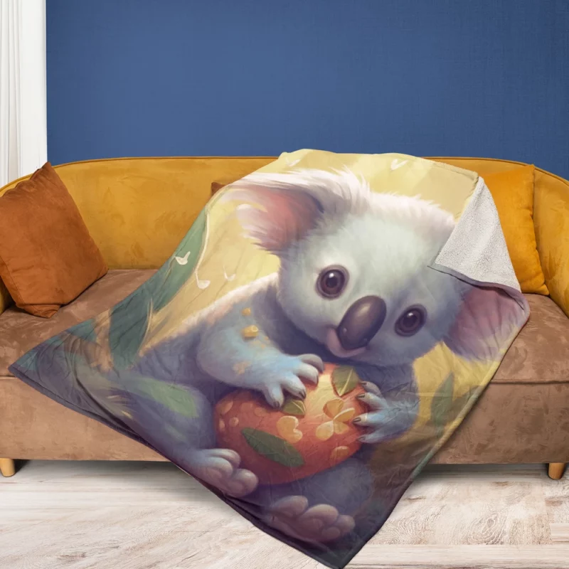 Koala Holding Heart Object Fleece Blanket 1