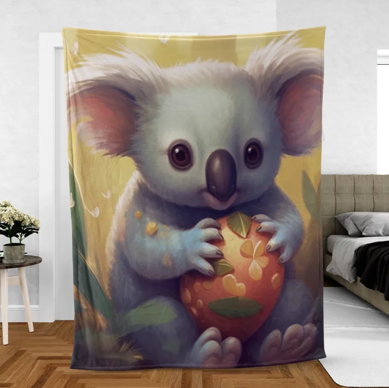 Koala Holding Heart Object Fleece Blanket