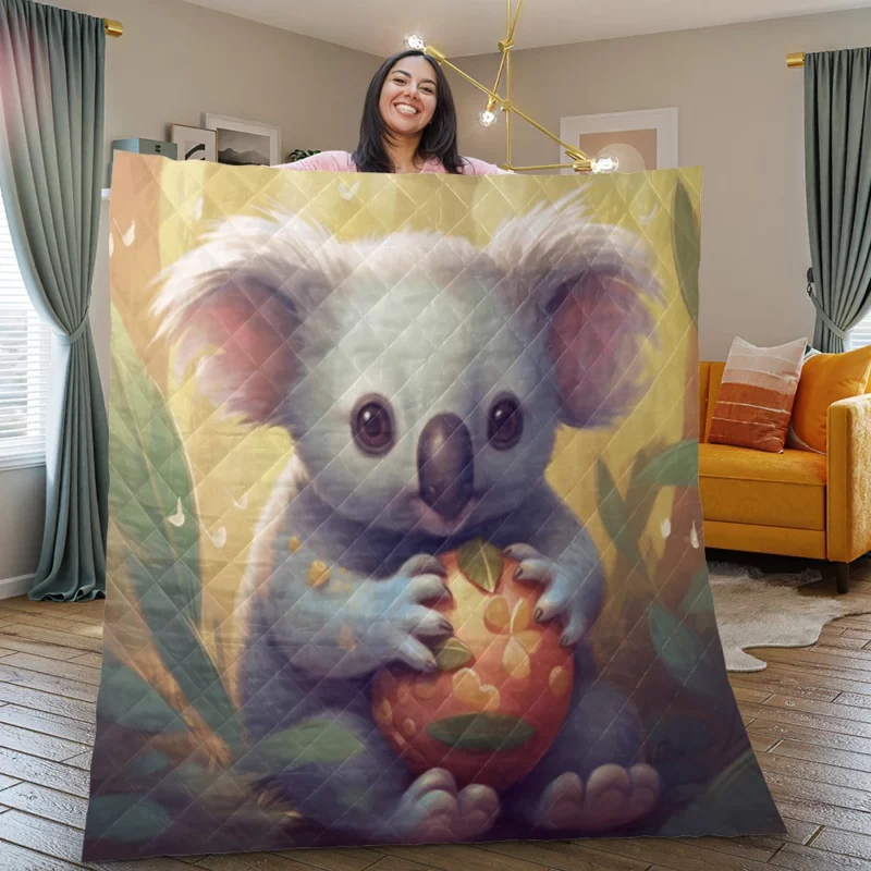 Koala Holding Heart Object Quilt Blanket