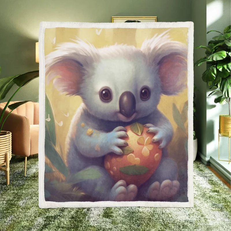 Koala Holding Heart Object Sherpa Fleece Blanket