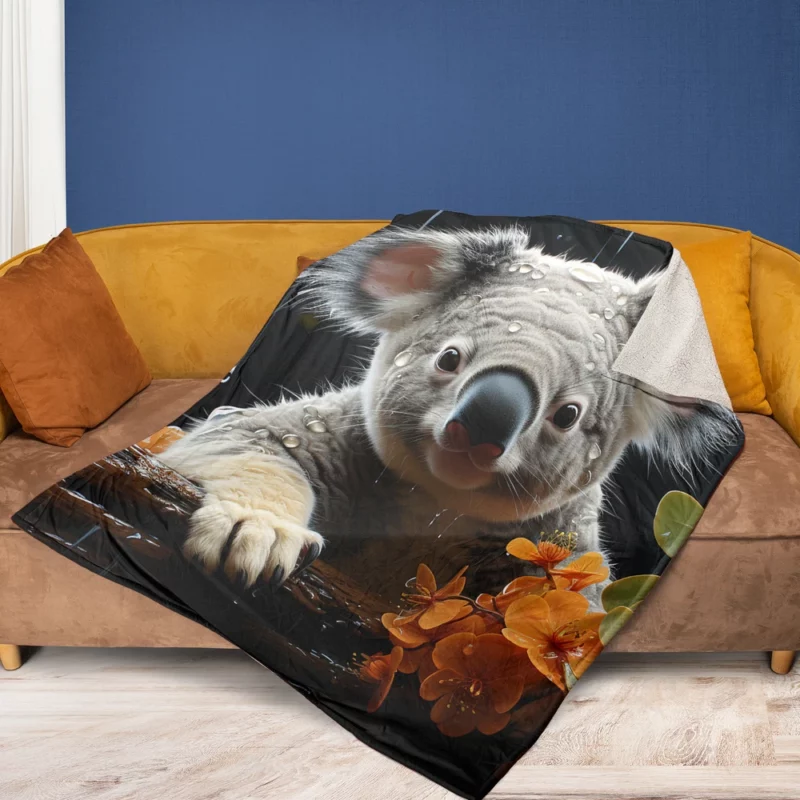 Koala Sitting on Branch Fleece Blanket 1