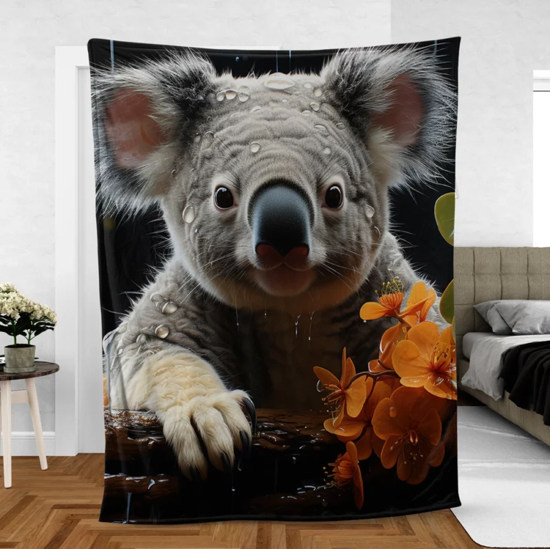 Koala Sitting on Branch Fleece Blanket
