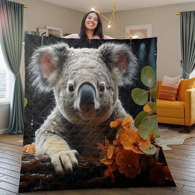 Koala Sitting on Branch Quilt Blanket