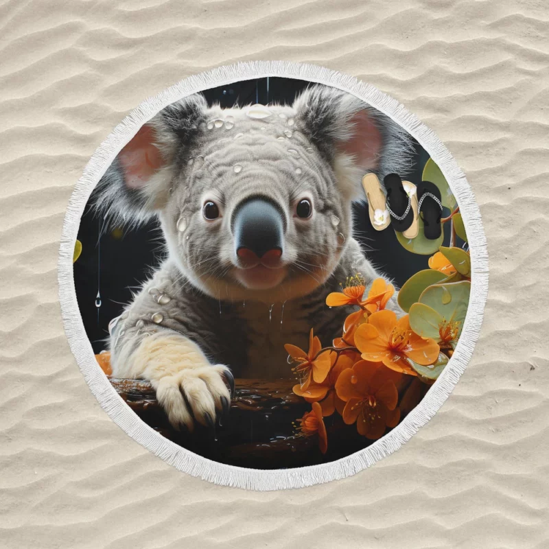 Koala Sitting on Branch Round Beach Towel