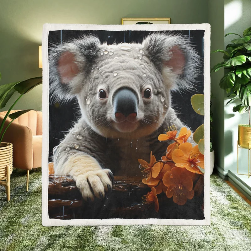 Koala Sitting on Branch Sherpa Fleece Blanket