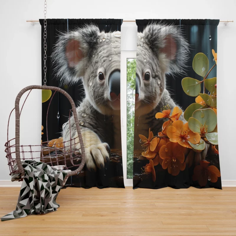 Koala Sitting on Branch Window Curtain