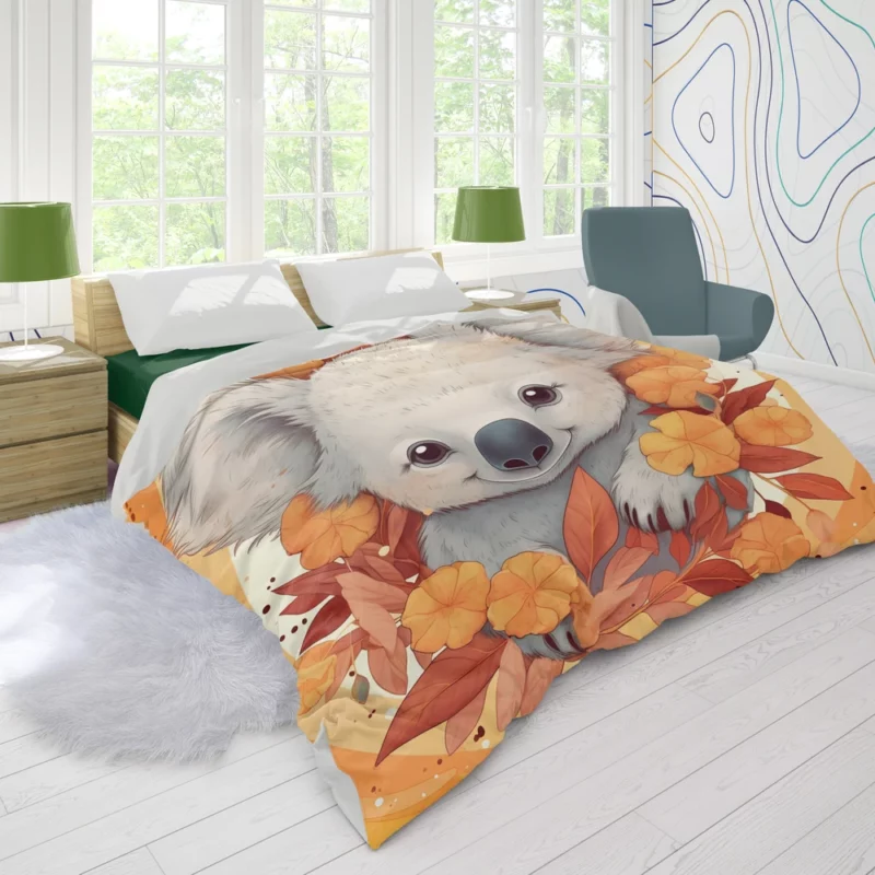 Koala Surrounded by Leaves Duvet Cover