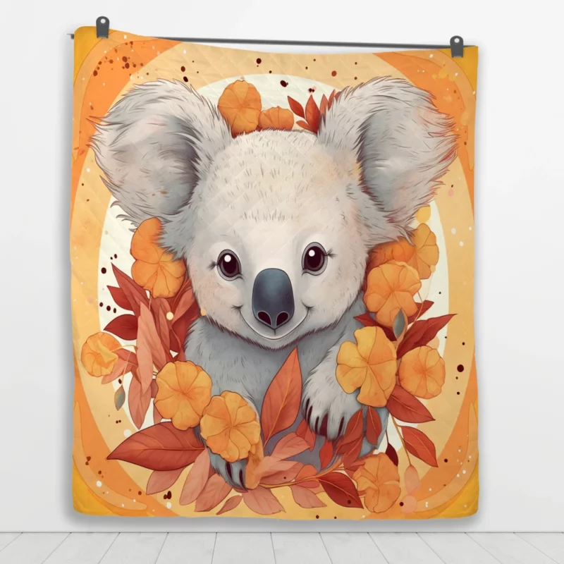 Koala Surrounded by Leaves Quilt Blanket 1