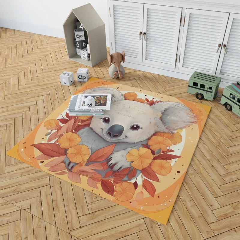 Koala Surrounded by Leaves Rug 1