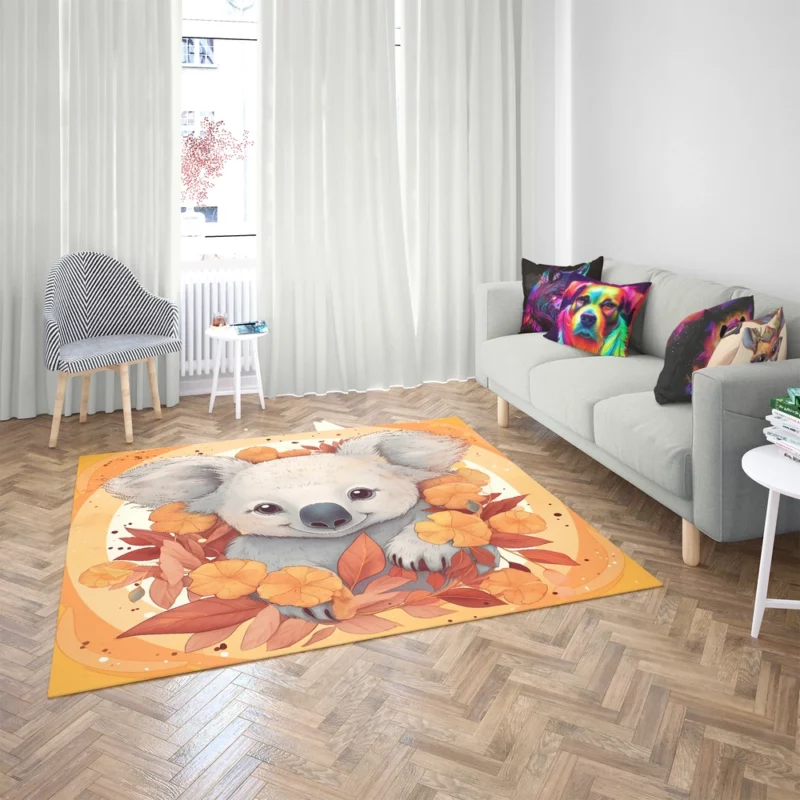 Koala Surrounded by Leaves Rug 2