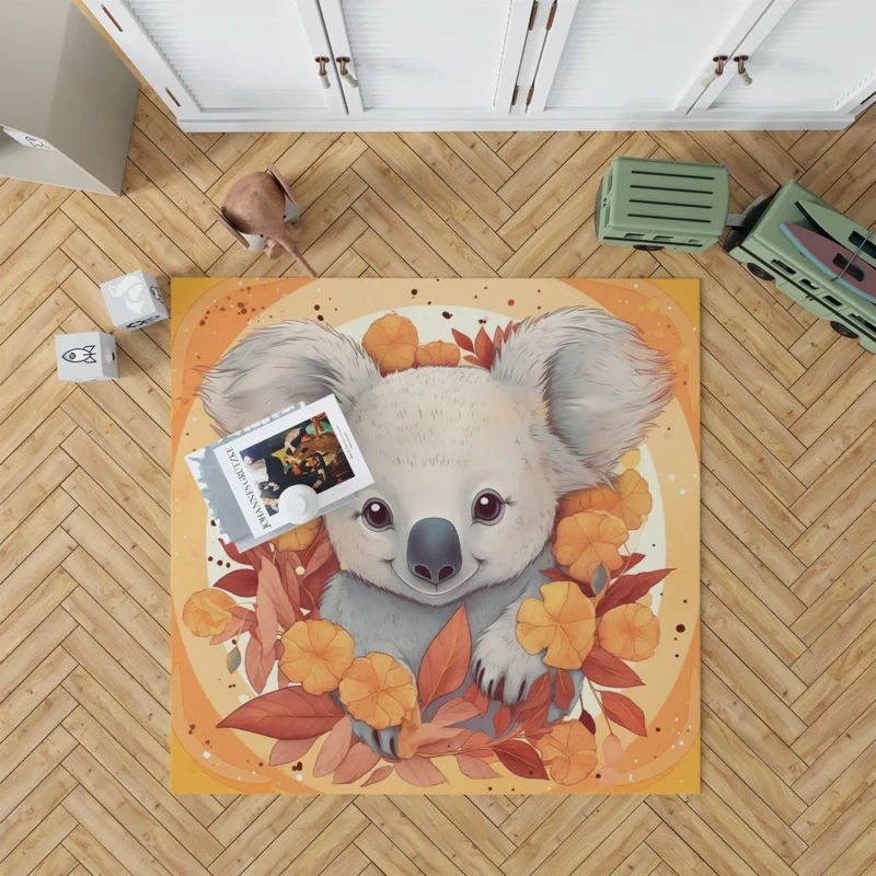 Koala Surrounded by Leaves Rug