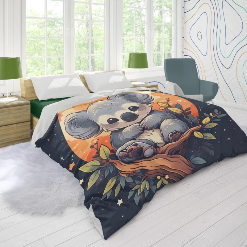 Koala Under the Full Moon Duvet Cover