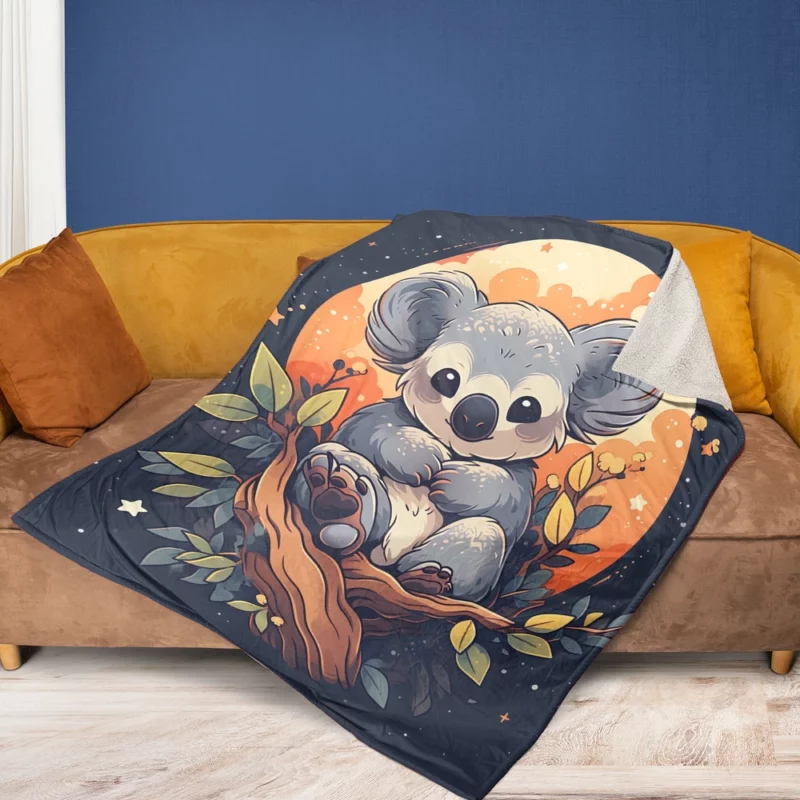 Koala Under the Full Moon Fleece Blanket 1