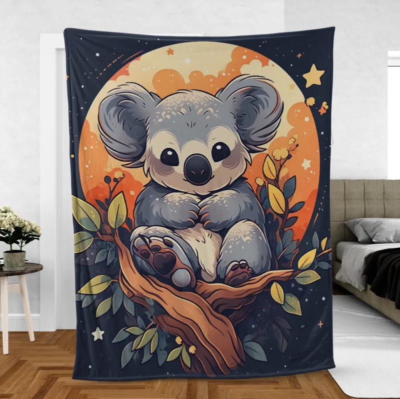 Koala Under the Full Moon Fleece Blanket