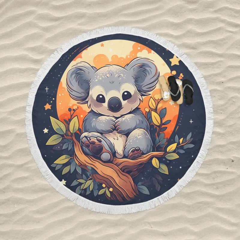 Koala Under the Full Moon Round Beach Towel