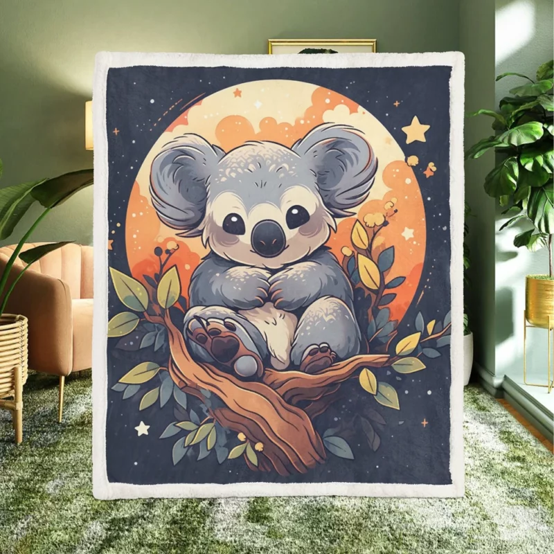 Koala Under the Full Moon Sherpa Fleece Blanket