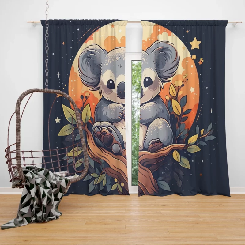 Koala Under the Full Moon Window Curtain