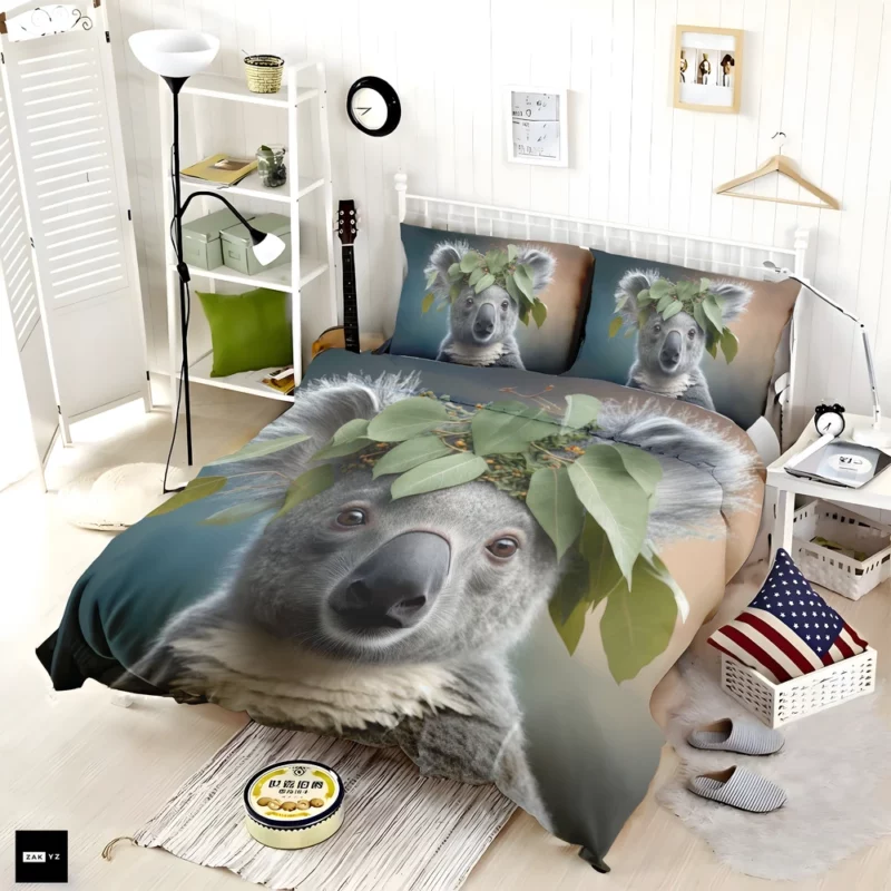 Koala With Leaves on Head Bedding Set