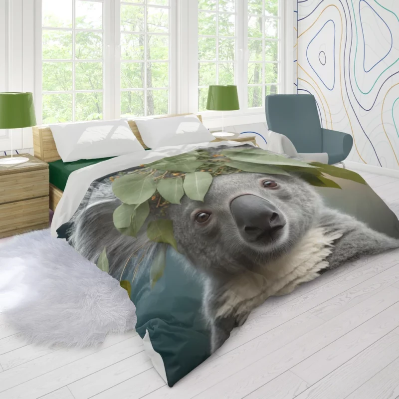 Koala With Leaves on Head Duvet Cover