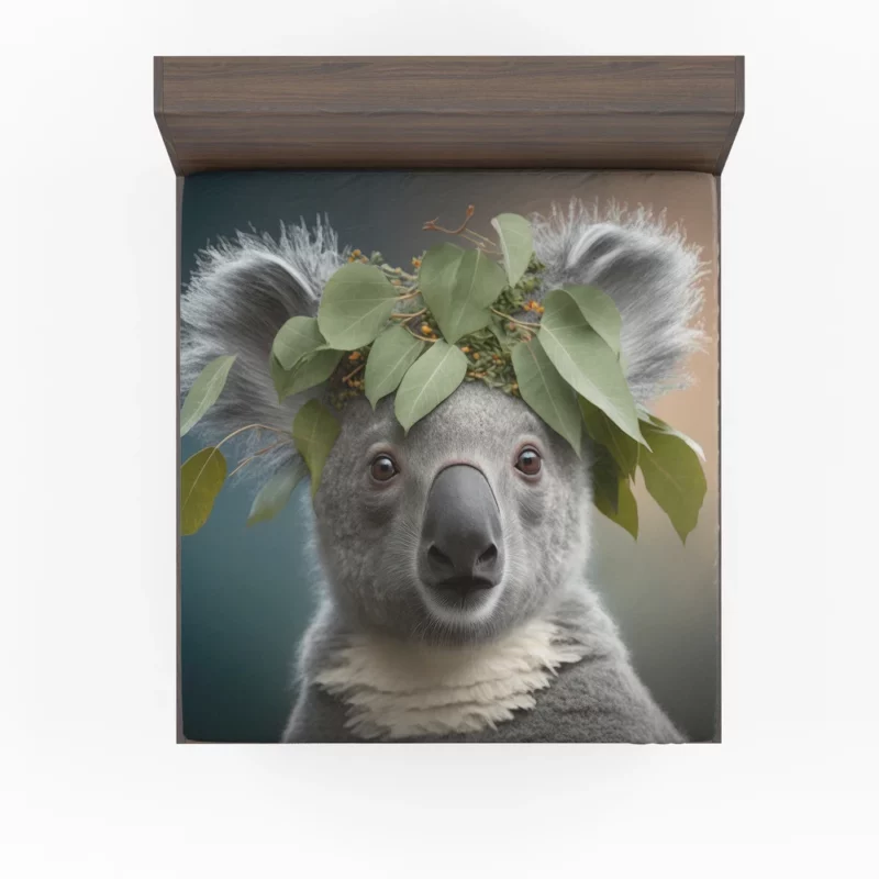 Koala With Leaves on Head Fitted Sheet