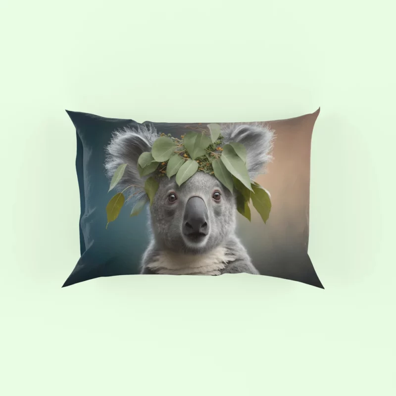 Koala With Leaves on Head Pillow Case