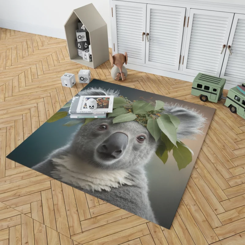 Koala With Leaves on Head Rug 1