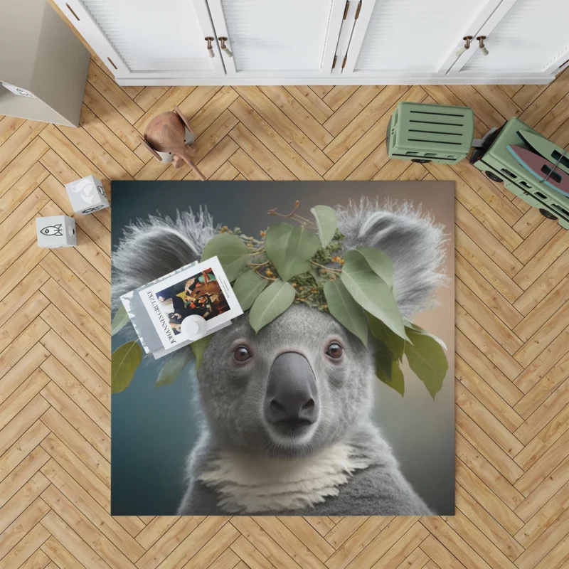 Koala With Leaves on Head Rug