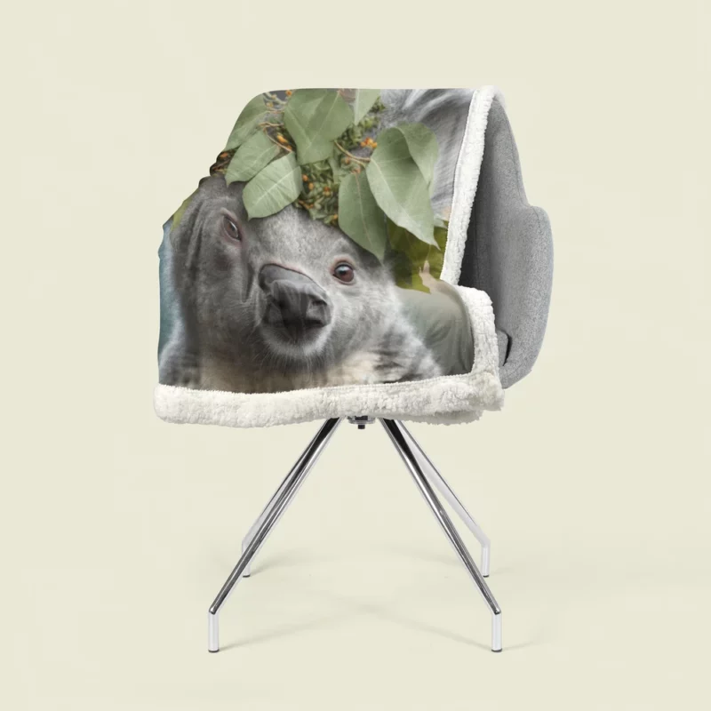 Koala With Leaves on Head Sherpa Fleece Blanket 1