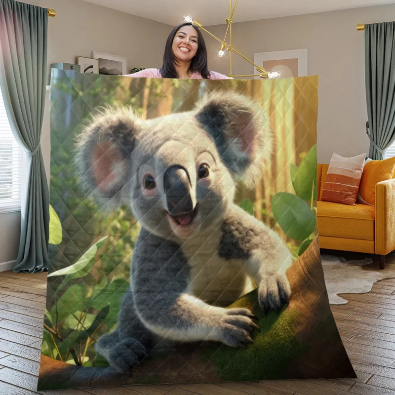 Koala in Eucalyptus Forest Quilt Blanket