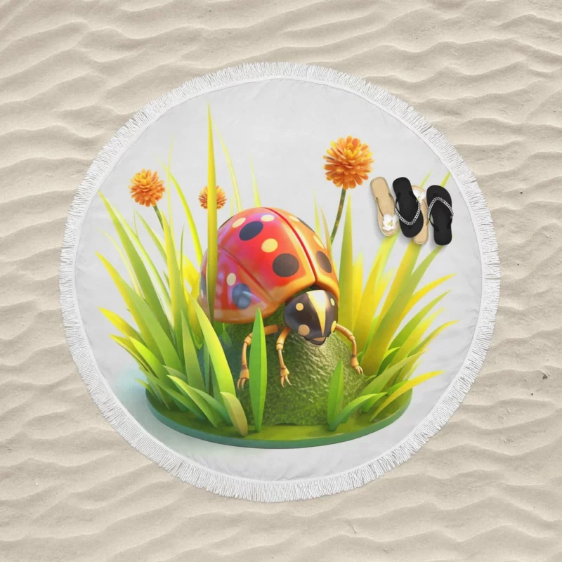 Ladybug Sitting on Egg Round Beach Towel