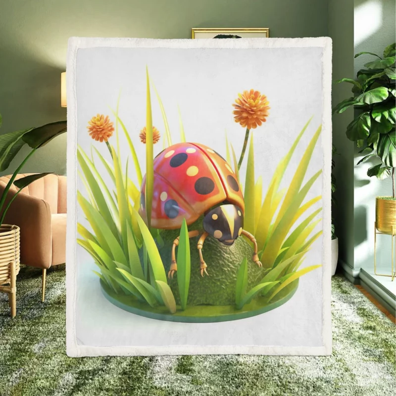 Ladybug Sitting on Egg Sherpa Fleece Blanket